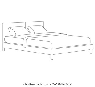 A simple vector line art bed illustration featuring minimalist design, perfect for modern and cozy interiors.
