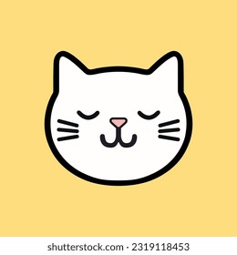 simple vector line art cartoon smiling cat face.