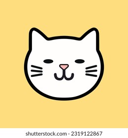 simple vector line art cartoon smiling emoji cat face.