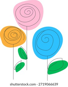 Simple Vector Line Art Doodle Flower