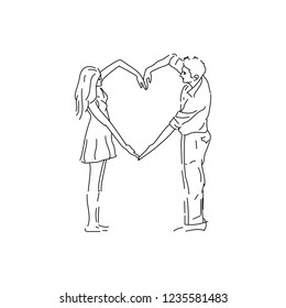 Simple vector line art drawing of two couples, digital drawing