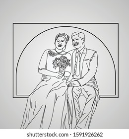 Simple vector line art drawing of two loving couples , wedding day, digital drawing