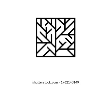 Simple vector line art geometric pictogram of tree in a square frame