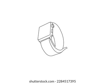 Simple vector line art hand watch icon. Vector illustration of hand watch isolated on white background. Classic wrist watch icon in outline style isolated on white background. Smartwatch line art .