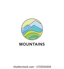 simple vector line art mountain landscape logo set