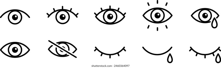 Simple Vector Line Drawing Icons for Eyes