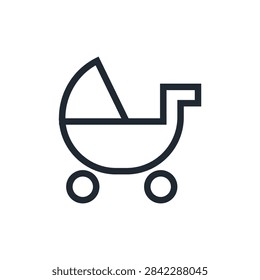 Simple vector line icon of a baby stroller for infancy and transportation concepts
