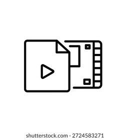 Icono de línea de Vector Video simple que ilustra el concepto de transmisión de producción de cine de Botones de reproducción de formato de archivo multimedia.