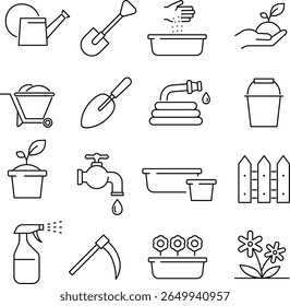 Simple Vector Line Icon Set for Gardening