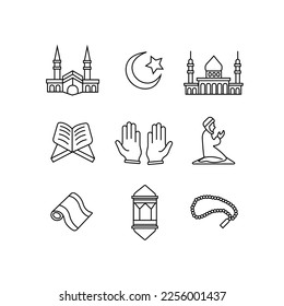 simple vector line icon that illustration of any purpose moslem. Web design, mobile app.