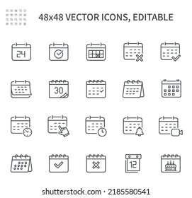 Simple vector line icons. The calendar theme contains icons such as tomorrow, new year, add date, customize calendar, customize date, date, month, work schedule and more.