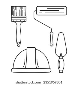 Einfache Vektorliniensymbole. Baugewerbe. Strukturelle Instrumente. Schutzhelm.