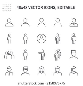 Iconos simples de línea vectorial. En el tema del hombre hay íconos como avatar, hombre, mujer y más.