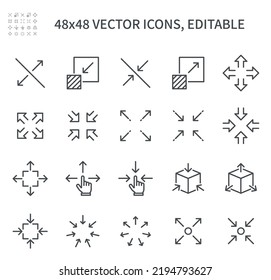 Simple vector line icons. On the topic of scalable with magnification. Contains values ​​such as increase, decrease, resize, and others.
