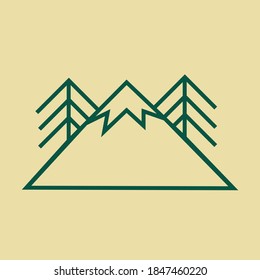 simple vector line mountain and trees icon