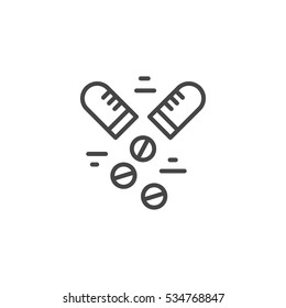 Simple vector linear icon of a pill and its contents. Medical industry vector.