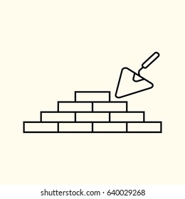 Simple vector linear illustration of a brick wall and a construction wizard, a flat line icon
