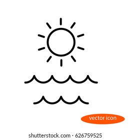 Simple vector linear image of the sun and waves on the sea, a flat line icon for a travel agency
