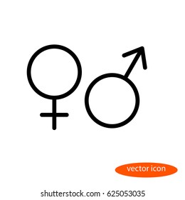 Simple Vector Linear Image Of The Symbols Of Female And Male Organisms Or Planets Venus And Mars, Line Icon, Flat Style.