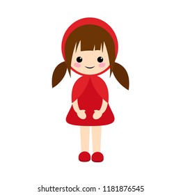 Simple vector of Little Red Riding Hood standing with her red dress and dark brown hair with two pigtails.