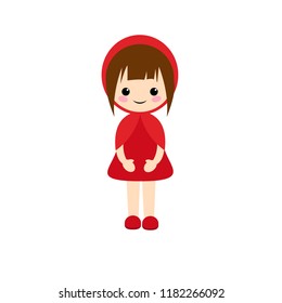 Simple vector of little red riding hood with dark brown short hair.