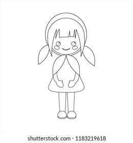 Simple vector of Little Red Riding Hood standing with a dress and with two pigtails to black line to be able to paint when you print it.