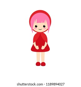 Simple vector of Little Red Riding Hood with short pink hair and a red dress and shoes.