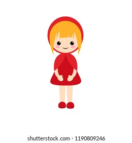 Simple vector of little red riding hood with blond short hair and a red dress and shoes.