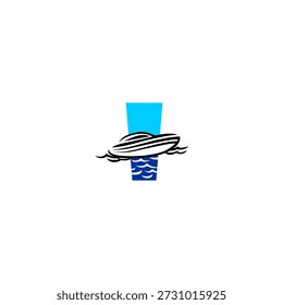 Logotipo de Vector simple de un bote en el alfabeto de mar K letra. Adecuado para la marca marina, logotipos de pesca, identidad de viaje, deportes acuáticos, temas náuticos, tipografía moderna y marca visual limpia.