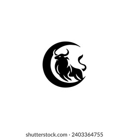 Simple Vector Logo Bull Symbol Black and White on white background