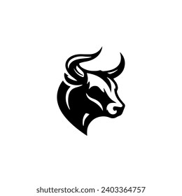 Einfaches Vektor-Logo-Bull-Symbol, schwarz-weiß auf weißem Hintergrund