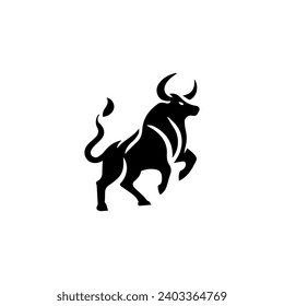 Simple Vector Logo Bull Symbol Black and White on white background