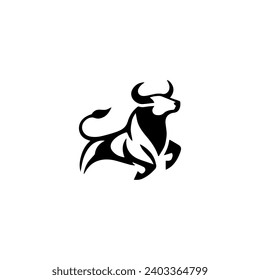 Simple Vector Logo Bull Symbol Black and White on white background