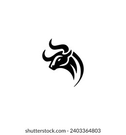 Simple Vector Logo Bull Symbol Black and White on white background