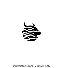 Simple Vector Logo Bull Symbol Black and White on white background