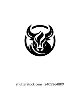 Einfaches Vektor-Logo-Bull-Symbol, schwarz-weiß auf weißem Hintergrund