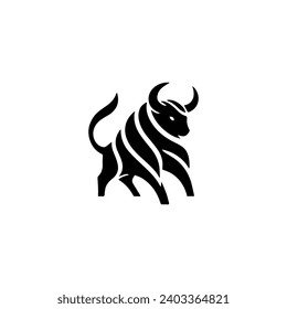 Simple Vector Logo Bull Symbol Black and White on white background