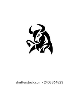 Simple Vector Logo Bull Symbol Black and White on white background