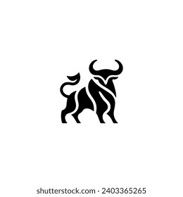 Simple Vector Logo Bull Symbol Black and White on white 
