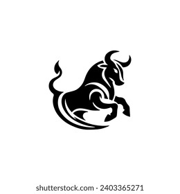 Simple Vector Logo Bull Symbol Black and White on white 