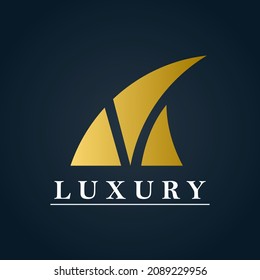 Simple vector logo for business or company. waves or mountains luxury logo with gold color. golden sea nature illustration