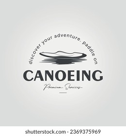 simple vector logo canoe on lake, vector design exploring lake with kayak