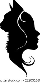 Simple vector logo cat and women face silhouette high quality. Suitable for sign of pet shop or vet