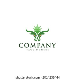 Simple Vector Logo Design Combination Buffalo Head And Cannabis Leaf.