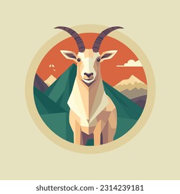 Simple vector logo design consisting of mountain and goat, vector art, animal illustration