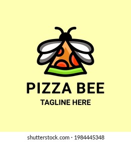 Simple Vector Logo Design of Dual Meaning Combination Pizza and Bee Flying
