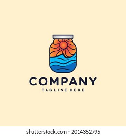 Simple Vector Logo Design a jar depicting the sea and the sun.