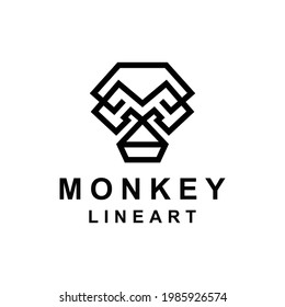 Simple Vector Logo Design Monkey with style line art