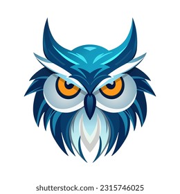 Simple vector logo featuring blue owl. Owl mascot vector