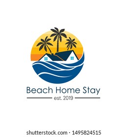 simple vector logo of a house and beach